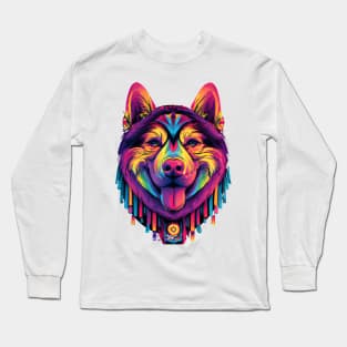 Siberian Husky Happy Dog Trippy Vintage Artwork Long Sleeve T-Shirt